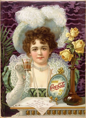 «Кока-кола за 5 центов» — рекламный плакат «Кока-Колы» периода 1890—1900 годов из Википедии.